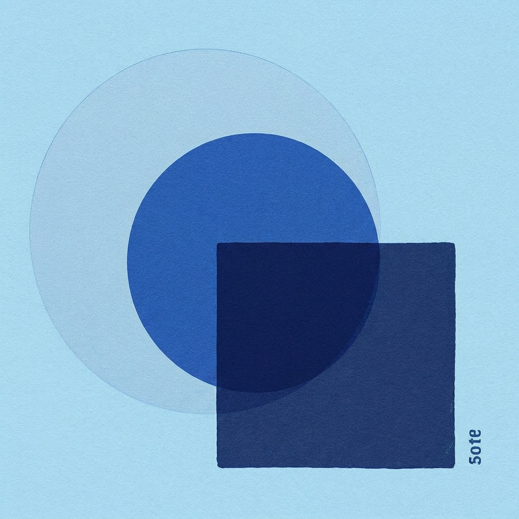 Abstract risograph illustration: overlapping circle, triangle, and square representing core principles
